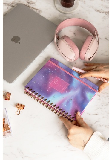 A5 Spiralli Süresiz Renkli Planlayıcı Ajanda Motivasyon Sayfalı Galaksi Galaksi