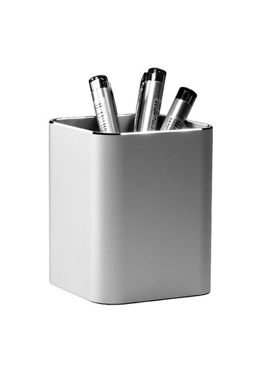 Ganzhoushop Kare Kalemlik Metal Kalemlik Makyaj Fırçası Düzenleyici Tutucu Ofis Masası Düzenleyici Yatak Odası Tuvalet Tezgahı Gümüş