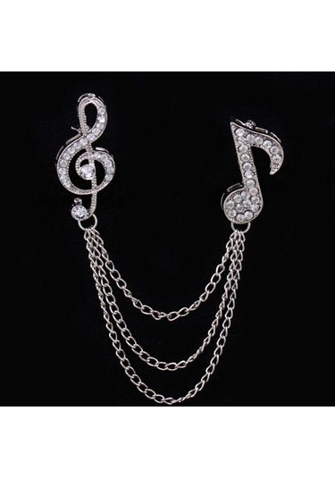 Unisex Yapay Elmas Broşlar Çinko Alaşımlı Atkı İğneleri Klips Moda Müzik Notaları Broş Erkek Kadın Gümüş