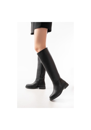 2024-3007 Siyah Fermuarlı Günlük Kadın Çizme Siyah