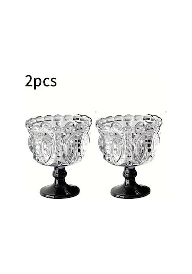 Maxaccess Siyah Noktalı 2'li Kehribar Retro Cam Dondurma Kaseleri - Yeniden Kullanılabilir Geri Dönüşümlü