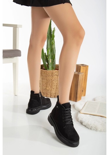 Jiwa Siyah Süet Bağcıklı Bot Çok Renkli