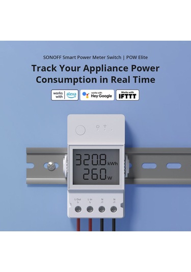 Xindoker Sonoff Powr320d Beyaz Akıllı Elektrik Sayaçlı Anahtar, Lcd Ekranlı, 20a Maksimum, Wi-fi İle Kontrol, Ewelink Uygulaması Desteği