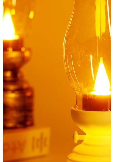 Led Mum Vintage Retro Gaz Lambası Tip Dumansız Pilli Alevli Dekoratif Yapay Mum Işıldak Beyaz 1037-5 Beyaz