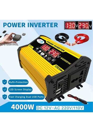 Legend Iı Generation 12v - 110v 4000w Modifiye Kare Dalga Araba Güç Çeviricisi Sarı