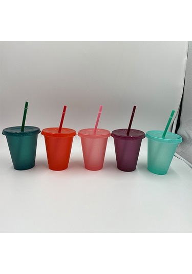 Su Şişesi Parlak Soğuk Kapaklı Bardak Saman İçme Bardağı Taşınabilir Yeniden Kullanılabilir Bardak