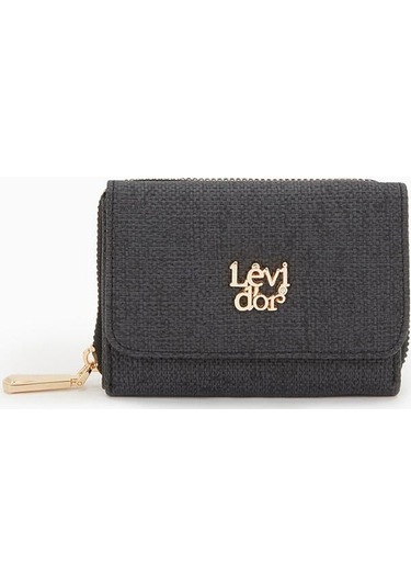 Dokulu Kumaş Detaylı Cüzdan - Siyah Siyah