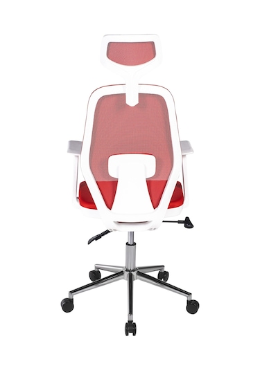 Ofisbazaar Dali Beyaz Fileli Yönetici Koltuğu Ergonomik Başlıklı Ofis Koltuğu Kırmızı Kırmızı