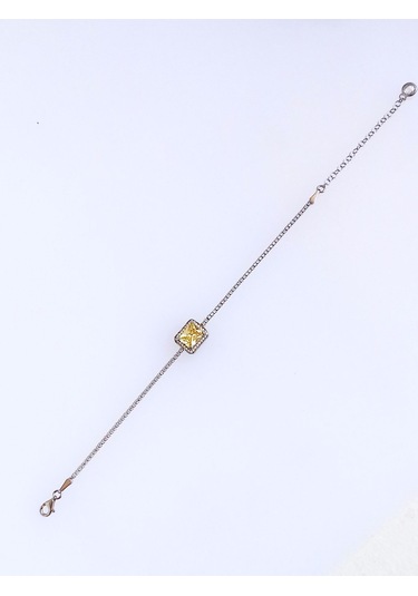 925 Ayar Gümüş Vintage Sarı Tasarım Kare Kesim Su Yolu Kadın Bileklik Doğum Günü Hediye Gümüş