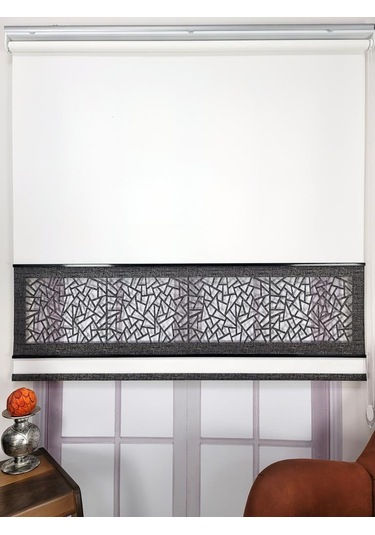 Yeni Nesil Çift Renk Lazer Stor Perde Mat Kalın Kumaşlı Renk Seçenekli Ekru-antrasit