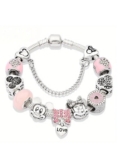 Mickey & Minnie Mouse Love Pink Charmlı Bileklik