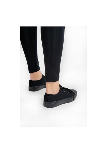 Unisex Siyah Keten Spor Ayakkabı Siyah