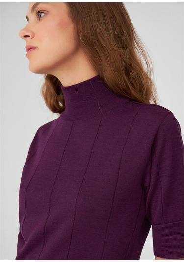 Peraluna Balıkçı Yaka Kısa Kollu İnce Basic Kadın Triko Bluz Mor