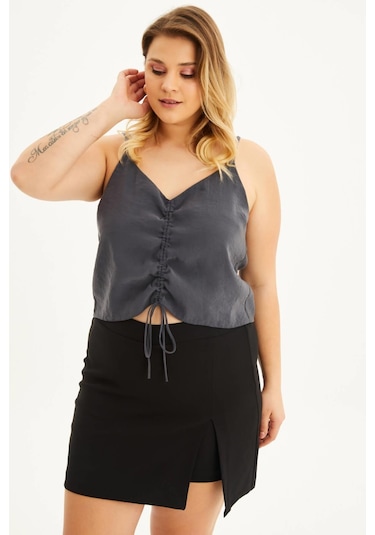 İp Askılı Önü Büzgülü Top - Antrasit