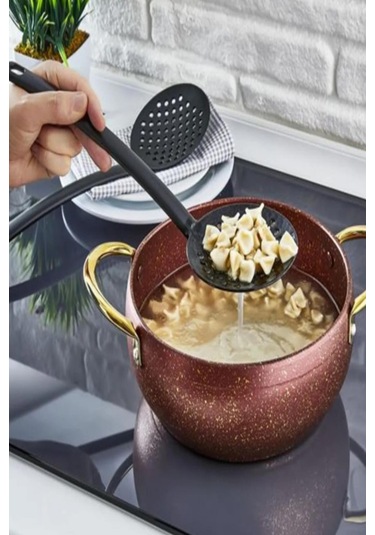 4'lü Set Lüx Yanmaz Yapışmaz Teflon Kaplama Servis Seti Kepçe Kevgir Spatula Kaşık Servis Takımı