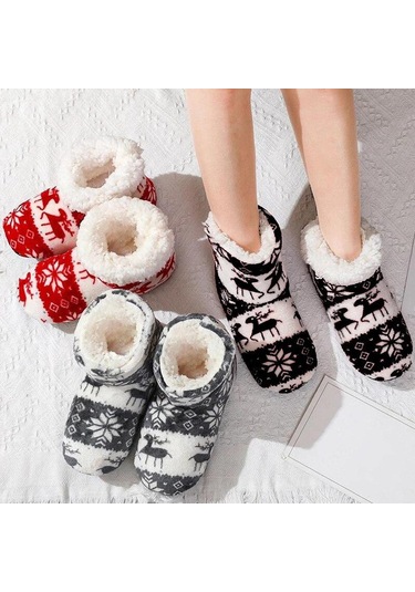 Ev Terliği / Yüksek Topuklu Sıcak Noel Terliği - Gri Sabah Terliği