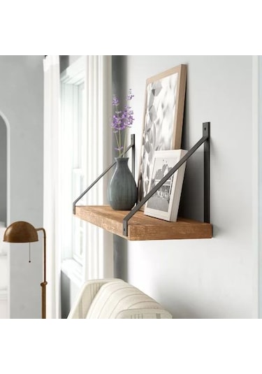 Duvar Rafı Ahşaplı Dekoratif Salon Banyo Balkon Rafı Abronya