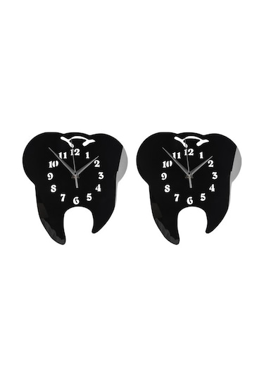 Goldenqian 2x Diş Şeklinde Duvar Saati Diş Süsü 3d Akrilik Ayna Sticker Ev Dekoru-siyah O1g193 Siyah