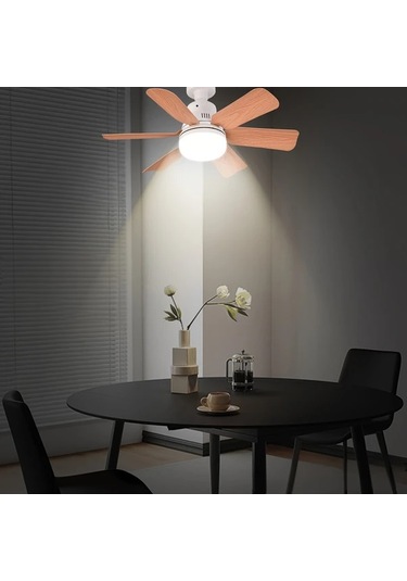 Xuweiwei 1 Adet Ahşap Tahıl Desenli Abs Kanatlı Led Akıllı Tavan Vantilatörü Uzaktan Kumandalı E26 E27 Tabanlı 5 Kanat Soğuk Sıcak Işık Modları