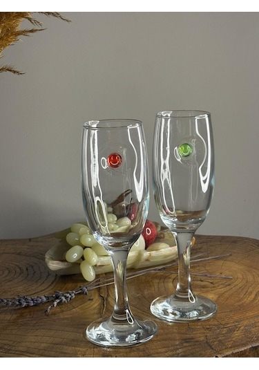 Şampanya Kadehi Gülen Yüz Figürlü 2'li Şeffaf