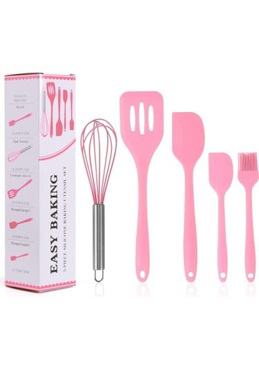 Pembe Jankng 5 Adet Mutfak Eşyası Seti Silikon Yapışmaz Pişirme Alet Takımı Spatula Tencere Pişirme Gereçler Mutfak Aksesuarları Araçları