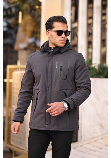 Gri Su Ve Rüzgar Geçirmez Içi Kürklü Softshell Mont Gri