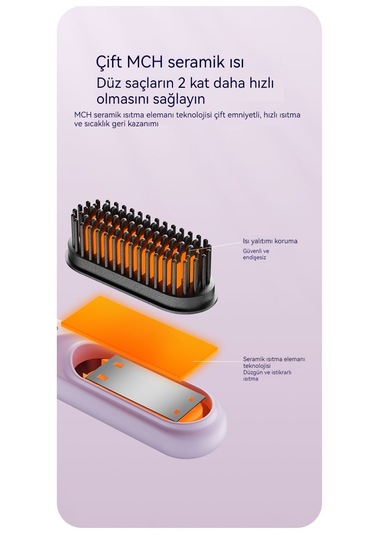 Mini Şarjlı Düzleştirme Tarak Negatif İyon Saç Bakımı-siyah