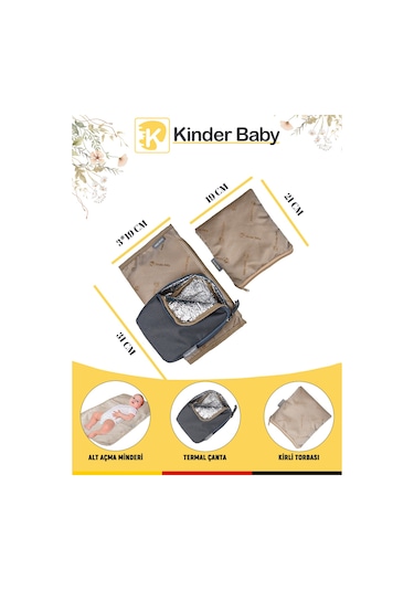 Kinder Baby Merlin Termal Anne Bebek Bakım Çantası Gri