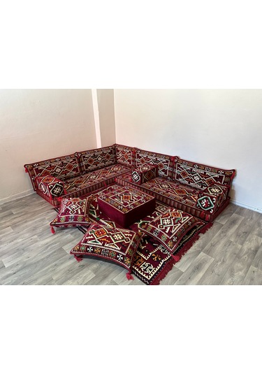 Coton Şark Köşesi Anadolu Desenli Minder Takımı Bordo 15 Parça