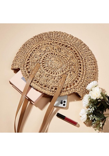 Bej Yogodlns Kadınlar İçin Plaj Çantaları Büyük Hasır Çanta Içi Boş Çiçek Tasarımcı Kadın Omuz Çantası Bej