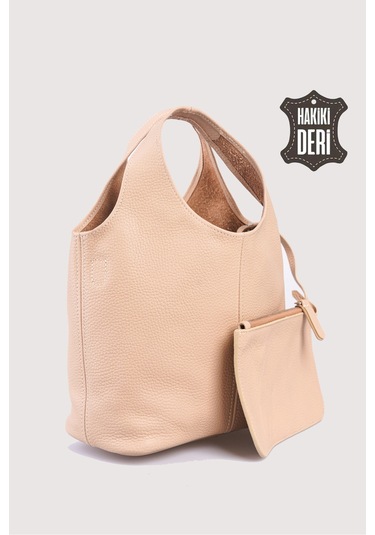 Hakiki Deri Kadın El Çantası Pudra Smr9200 Pudra