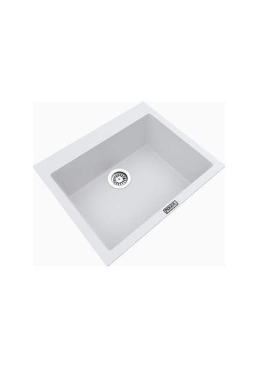 Polex Cristalüx Granit Evye P-X60 Beyaz Tezgah Altı Ve Tezgah Üstü Kare Mutfak Evyesi 60x50 CM