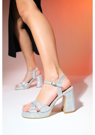 Luvishoes Lello Gümüş Çizgili Kadın Platform Topuklu Ayakkabı Gümüş
