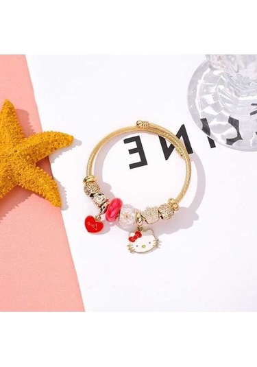 Dancemonkey Titanyum Bileklik Moda Karikatür Kedi Aşk Kolye Bileklik-ky02 Kırmızı