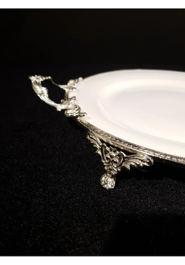 Limoges Paniz Sunum Tabağı Ayaklı Yuvarlak 38x30x6 Cm Gümüş Whs119 beyaz
