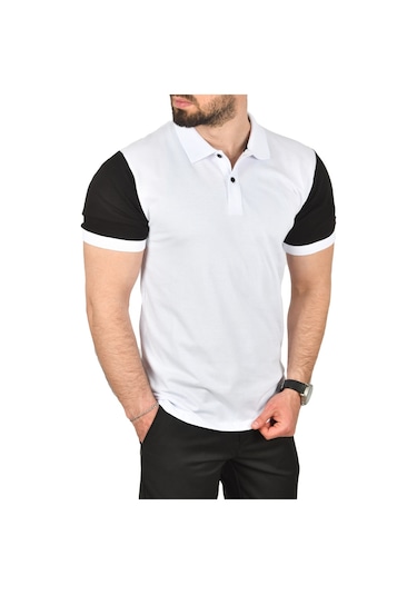 Deepsea Erkek Beyaz Dar Kesim Pamuklu Polo Yaka Tişört Slim Fit Nefes Alan Kıvrılmaz Polo Yaka Tişört 2503022 Beyaz