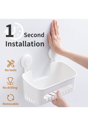 Youmex Duvar Kurulu Süpürge Bardaklı Depolama Rafı - Delme Yok, 10kg Yük Kapasitesi, Su Akışı Tasarımı, Beyaz Abs Plastiği - Banyo Kozmetik Organizerı Beyaz