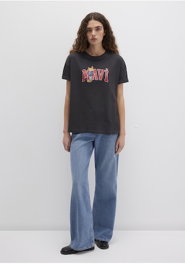 Mavi - Kedi Logo Baskılı Antrasit Tişört 1613285-70087 Antrasit