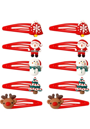 10'lu Paket Noel Aksesuarları, 5 Cm Noel Saç Aksesuarları, F Çok  Renkli