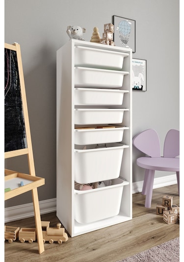 %100 Mdf - Xl Mono 7 Sepetli Oyuncak Dolabı Beyaz