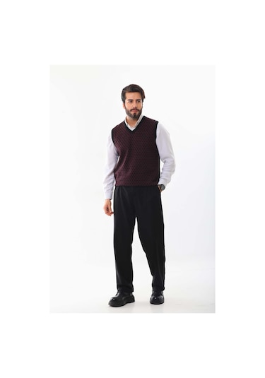 Pelikan Erkek V Yaka Desenli Süveter 7627 Bordo