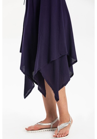 Kolsuz Şile Bezi Üçgen Katlı Midi Boy Yazlık Elbise Mor Mor Mor