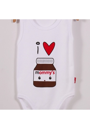 Yeni Doğan 3-12 Ay Mommy's Çikolata Askılı Unisex Body Beyaz Beyaz