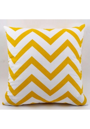 Suntek Kanvas Şerit Baskılı Kırlent Örtüsü Minder Sarı-50cm