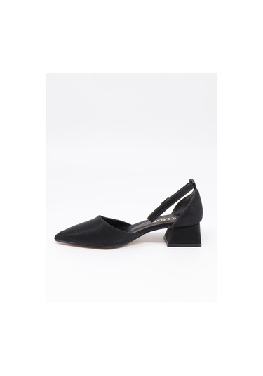 Nesilshoes Nesil Shoes Ermod 301 Siyah Simli Topuklu Kadın Ayakkabı