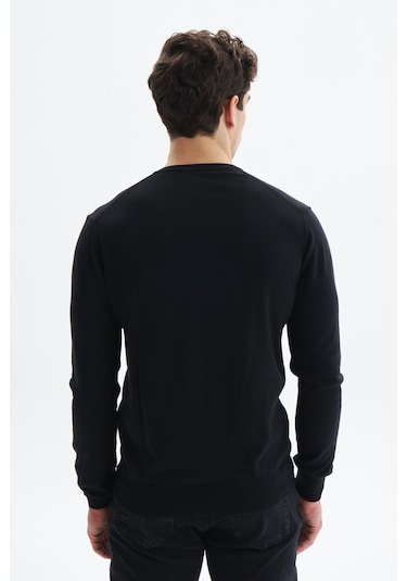 Arma Erkek Slim Fit Likralı Pamuklu Örme V Yaka Triko Kazak K0kro0854 Siyah