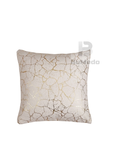 Soho Kumaş Altın Varak Desenli Dekoratif 4'lü Kırlent Yastık Kılıfı Seti - 42 X 42 Cm Krem
