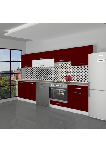 Decoraktiv Elite 280y Ank Mdf Hazır Mutfak Dolabı - Tezgah Dahil - Bordo