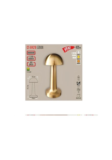 Lizbon Gold 3 Işık Renkli Şarjlı Dim Edilebilir Masa Lambası Ct-8 Diğer