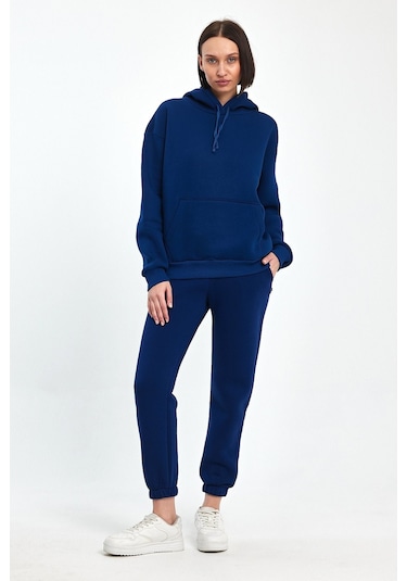 Odda Kadın Kapüşonlu Şardonlu Sweatshirt Lacivert